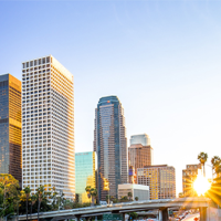 L.A. skyline at sunset